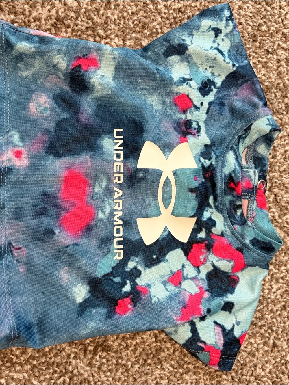 Under Armour Kids Blue Tie-Dye Tee with Pink Accents